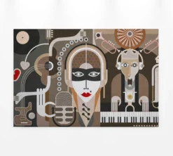 Leinwandbild Abstrakte Gesichter, braun, 90x60 cm DD120420