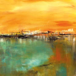 Leinwandbild Abstrakte Landschaft, orange, 50x50 cm DD123308