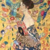 Leinwandbild Dame mit Fächer von Gustav Klimt, gelb, 50x50 cm DD123296