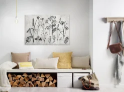 Leinwandbild Floralillustrationen, grau, 90x60 cm DD120363