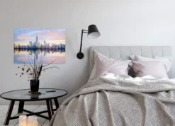 Leinwandbild Stadtsilhouette, blau, 90x60 cm DD120326