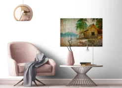 Leinwandbild Strandhütte, grün, 90x60 cm DD120455