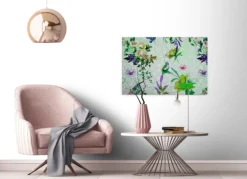 Leinwandbild Vögel und Blumen, grün, 90x60 cm DD120346