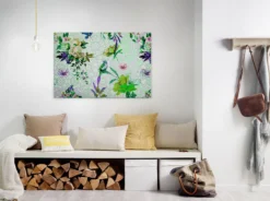 Leinwandbild Vögel und Blumen, grün, 90x60 cm DD120346