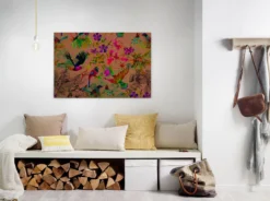 Leinwandbild Vögel und tropische Pflanzen, mehrfarbig, 90x60 cm DD120345