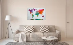 Leinwandbild Weltkarte, blau, 90x60 cm DD120335