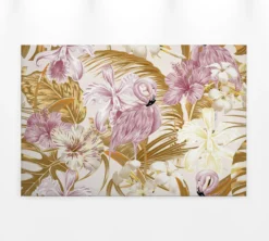 Livingwalls Leinwand, Flamingos, Tropische Blumen und Blätter, 90x60 cm DD120266