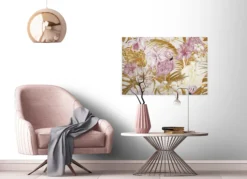 Livingwalls Leinwand, Flamingos, Tropische Blumen und Blätter, 90x60 cm DD120266