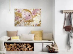 Livingwalls Leinwand, Flamingos, Tropische Blumen und Blätter, 90x60 cm DD120266