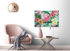 Livingwalls Leinwand, Flamingo, Tropische Pflanzen und Blumen, 90x60 cm DD120265