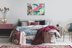 Livingwalls Leinwand, Flamingo, Tropische Pflanzen und Blumen, 90x60 cm DD120265