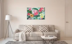 Livingwalls Leinwand, Flamingo, Tropische Pflanzen und Blumen, 90x60 cm DD120265