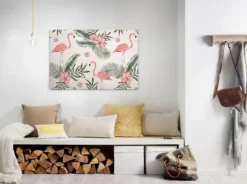 Livingwalls Leinwand Flamingo Rosa Grün DD120269