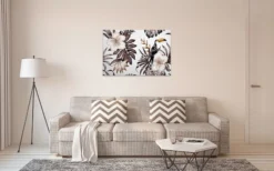 Livingwalls Leinwand, Hibiskusblüten, Tukan, 90x60 cm DD120268