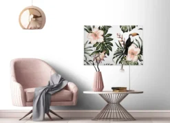 Livingwalls Leinwand, Hibiskus, Tukan, 90x60 cm DD120267