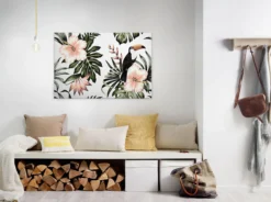 Livingwalls Leinwand, Hibiskus, Tukan, 90x60 cm DD120267