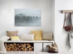 Livingwalls Leinwand, Nebelverhangener Wald, Bäume, 90x60 cm DD120292
