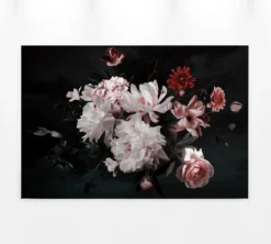 Livingwalls Leinwand, Pfingstrosen, Dunkler Hintergrund mit Blüten, 90x60 cm DD120256