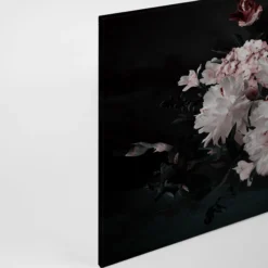 Livingwalls Leinwand, Pfingstrosen, Dunkler Hintergrund mit Blüten, 90x60 cm DD120256