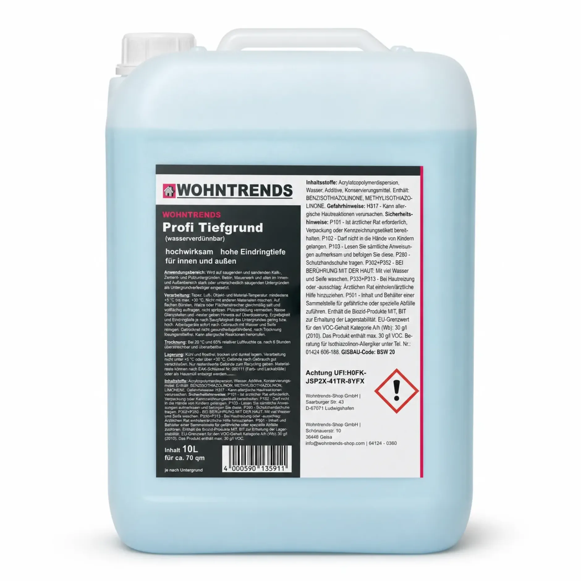 Wohntrends Profi Tiefgrund- wasserverdünnbar 10 Liter für innen & außen