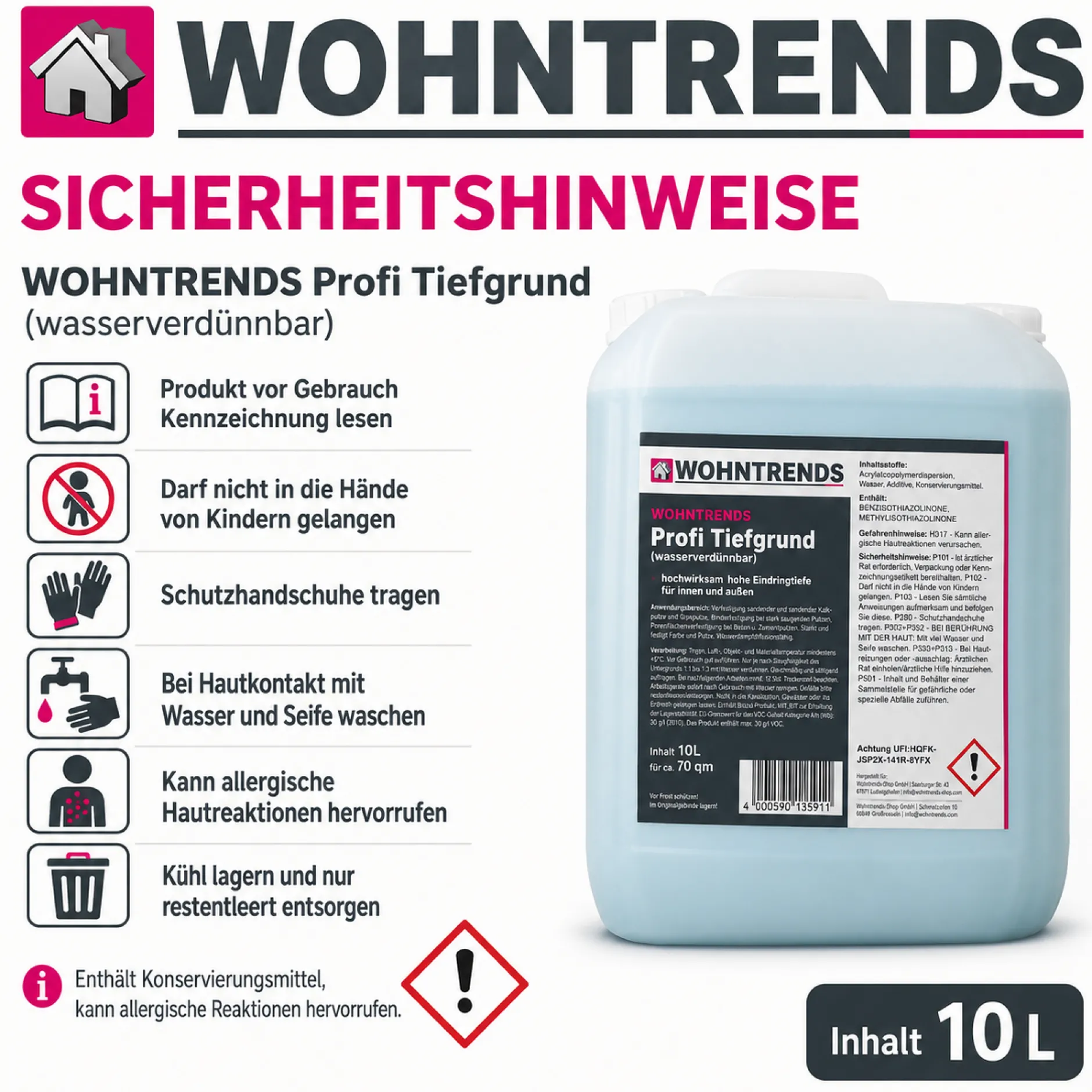 Wohntrends Profi Tiefgrund- wasserverdünnbar 10 Liter für innen & außen